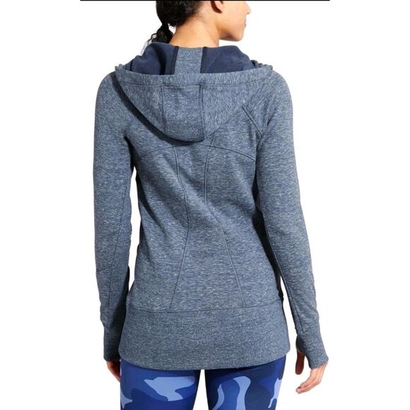Athleta Women's CYA Strength Hoodie 2 Sz Large Navy Heather Space Dye #721862 - Picture 2 of 9